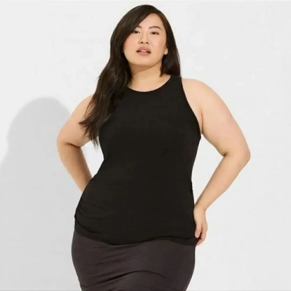 Torrid Knit Side Ruched Crew Neck Sleeveless Active Tank
